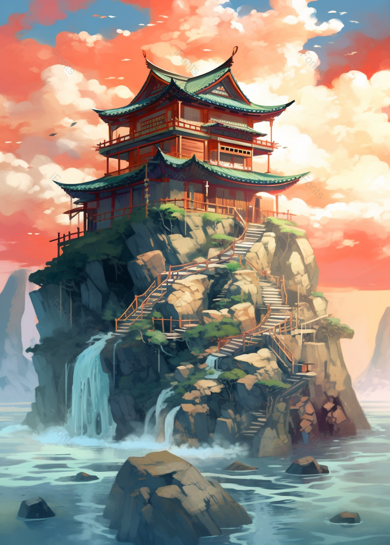 国潮古代建筑插画中国风建筑背景,插画/手绘图,插画/手绘图库,插画/手绘图下载,插画/手绘